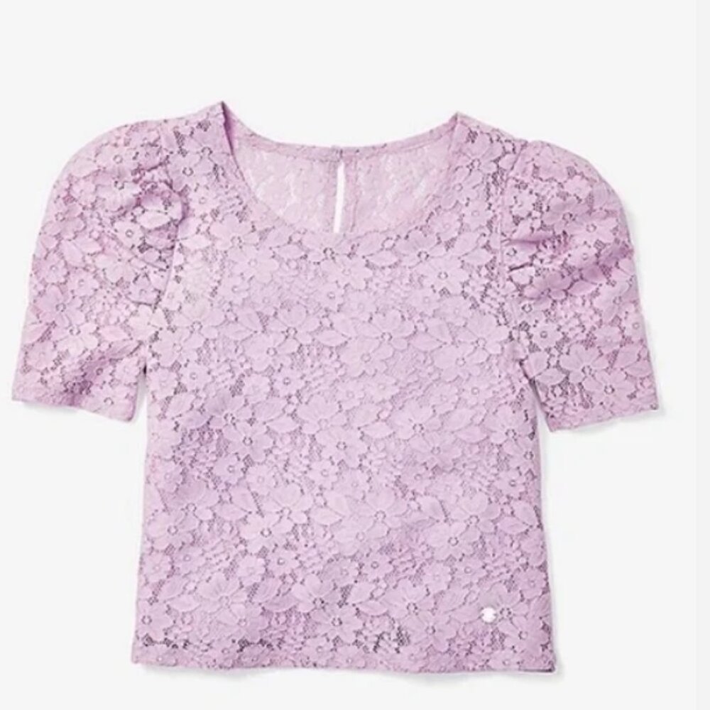 Justice Girls Size 10 Purple Lace Puff Sleeve Layered Top